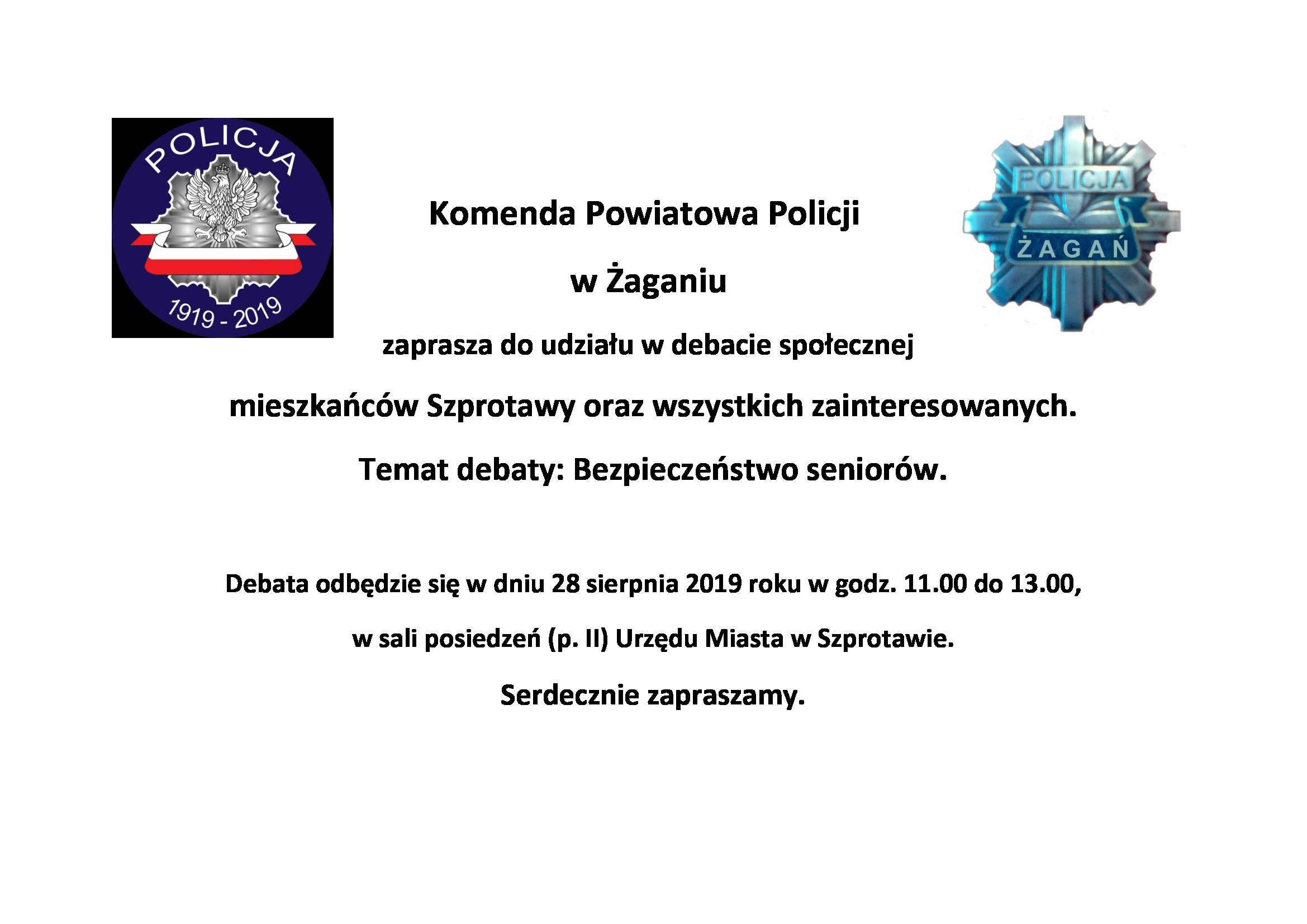 Ilustracja do informacji: Komenda Powiatowa Policji w Żaganiu zaprasza do udziału w debacie społecznej 